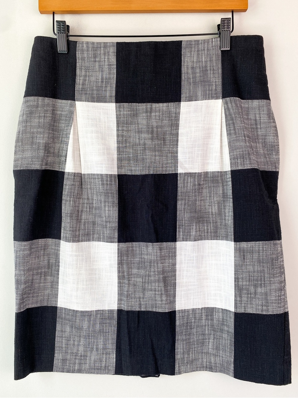Club Monaco Womens Pencil Skirt 10 Black White Buffalo Plaid Check Cotton Career
